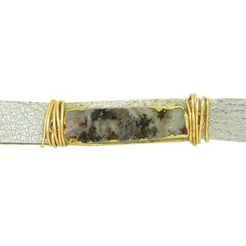 Gigi & Sugar Silver Leather White Gray Druzy Gold Wire Snap Bracelet Handmade - ILoveThatGift