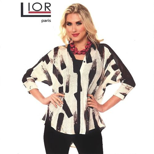 Lior Paris Black White Open Weave Outer Blouse Light Jacket Belted Back S L - ILoveThatGift
