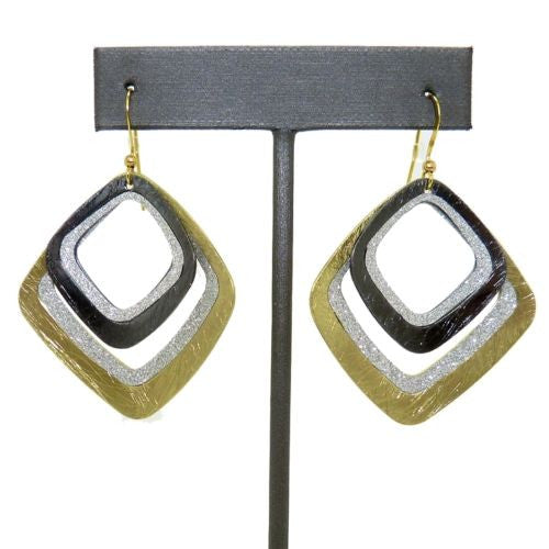 Gold tone Silver Sparkle Rounded Square Double Earrings RUSH Denis Charles - ILoveThatGift