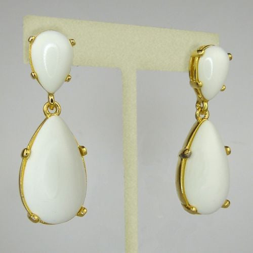 Kenneth Jay Lane White Cabochon 18K Gold Plate Drop Pierced Earrings - ILoveThatGift