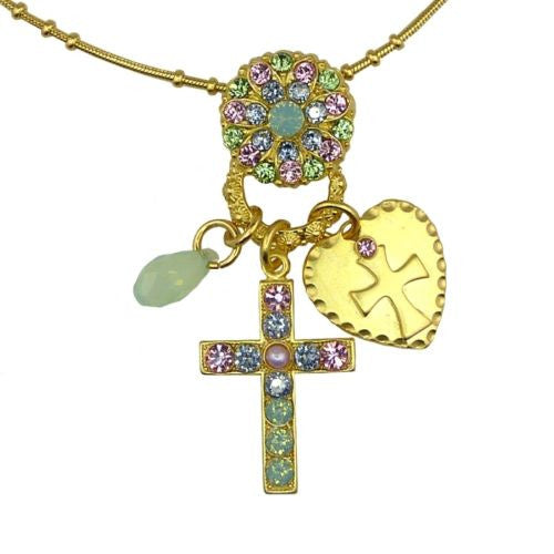 Mariana Handmade Swarovski Crosses Flower Pendant Gold Necklace Pink 52021 1028 - ILoveThatGift