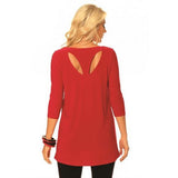 Alisha D Keyhole Tunic Red Jersey Knit  L - ILoveThatGift