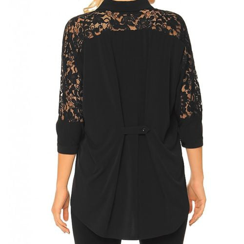 Alisha D Black Lace Shirt Collar Cuff Jacket S M L XL Polyester - ILoveThatGift