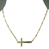 Uptown Girls Satin Gold Sideways Cross Necklace 03216G Heather - ILoveThatGift
