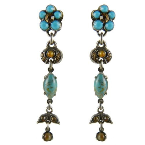 Amaro P485 Post Earrings Flower Dangle Swarovski Crystals Silver Moonstone - ILoveThatGift