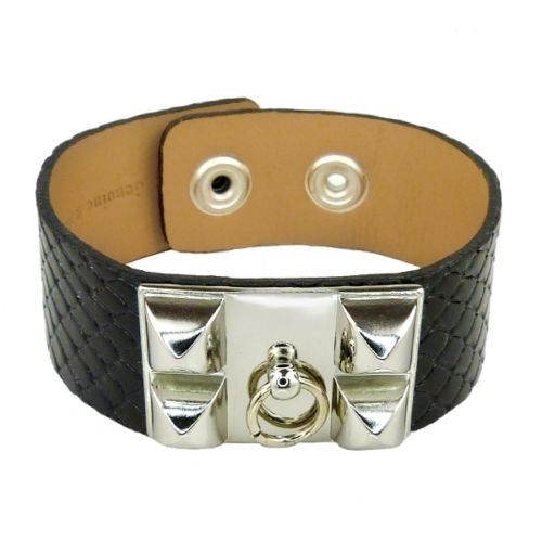 CDC Collier De Chien Silver Pyramid Leather Cuff by RUSH Denis Charles Black Gra - ILoveThatGift