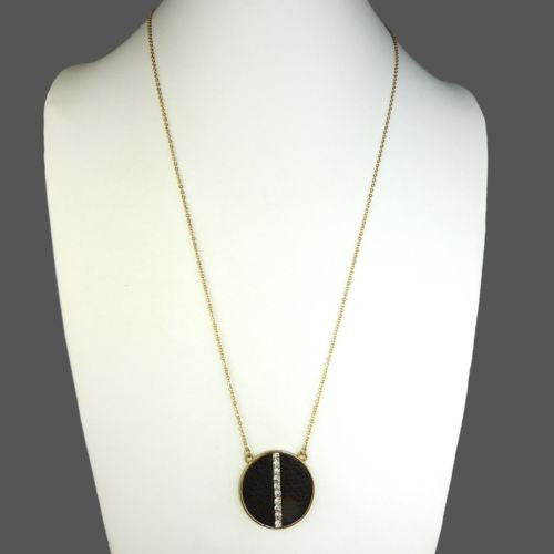 Long Leather Disc Crystal Gold Necklace by Funky Junque - ILoveThatGift