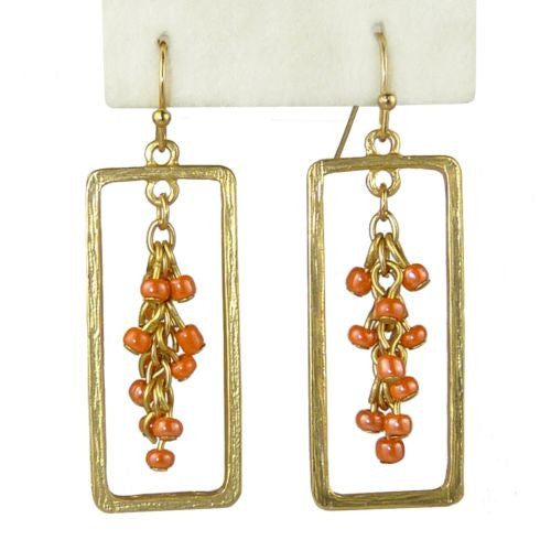 Uptown Girls Coral Satin Gold Rectangular Bead Earrings 0305344G - ILoveThatGift