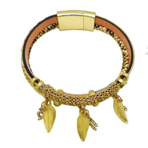 Mixed Media Leather Snake Double Wrap Bracelet Camel Gold by Accessoriz It - ILoveThatGift