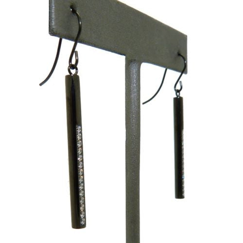 B.Tiff Bar II Black Stainless Steel Earrings Tension Set Pavé 0.02ct CZ - ILoveThatGift