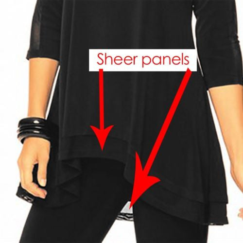 Alisha D Black Jersey Knit Scoop Neck Sheer Cut Out Top Asymmetrical Small or MediumM - ILoveThatGift