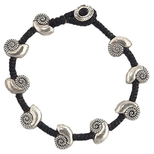 Nautillus Shell Bead Bracelet by Marah Silver Alloy Black Cotton - ILoveThatGift