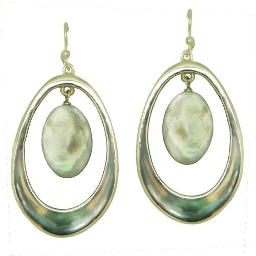 Simon Sebbag Sterling Silver Open Oval Black Mother of Pearl Drop Wire Dangle Ea - ILoveThatGift