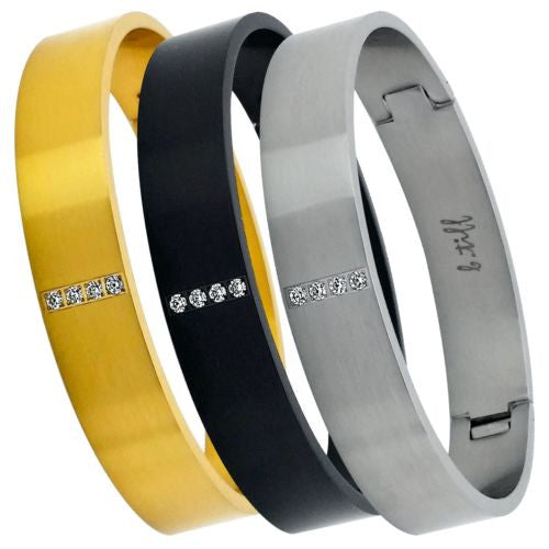 B.Tiff Pavé CZ Crystal Row Stainless Steel Bangle Bracelet Silver Black Gold Stainless - ILoveThatGift