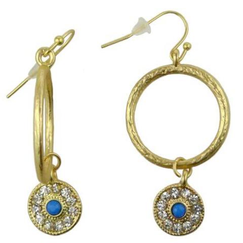 Uptown Girls Blue Rhinestone Gold Evil Eye Earrings 0302316G - ILoveThatGift
