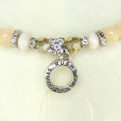 Pale Peach Silver toned Bead Necklace by RUSH Denis Charles Tassel Rhnestone - ILoveThatGift