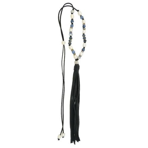 Gigi & Sugar Pearl Deerskin Pearl Mixed Bead Pave Ball Necklace Lariat Ella Blac - ILoveThatGift