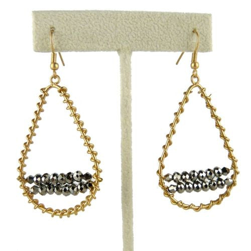 Gold Wire Wrapped Teardrop Earrings Hematite Beads Funky Junque - ILoveThatGift
