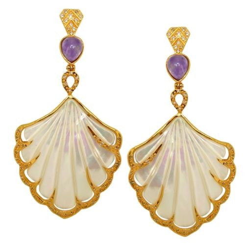 Cristina Sabatini Earrings MOP Shell Fan Earrings in 14K Gold and Amethyst - ILoveThatGift