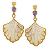 Cristina Sabatini Earrings MOP Shell Fan Earrings in 14K Gold and Amethyst