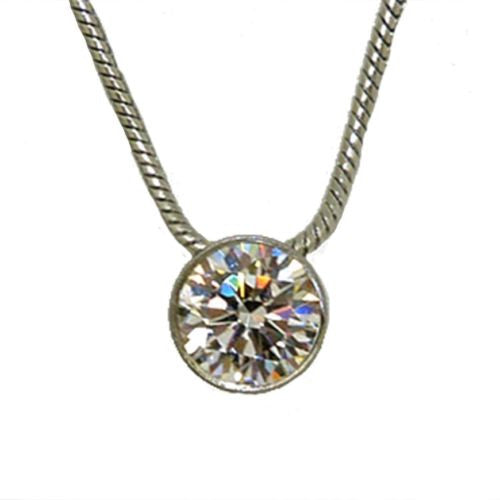 BTiff 1 Carat Solitaire CZ Silver Stainless Steel Pendant Made w Swarovski Cryst - ILoveThatGift