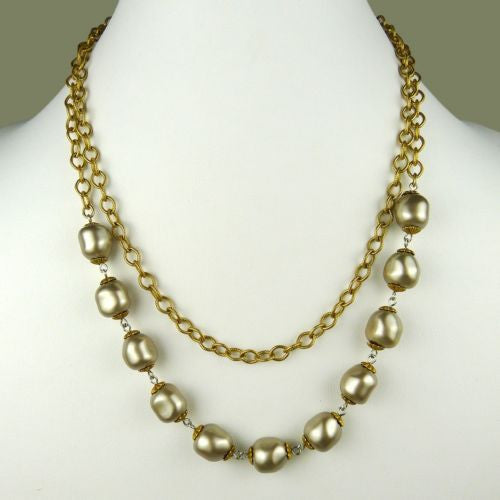 La Vie Parisienne Gold Layered Convertible Rococo Large Pearl Necklace 957G Popesco - ILoveThatGift