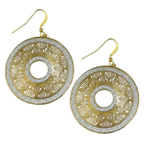 Gold tone Silver Sparkle Round Disc Earrings RUSH Denis Charles - ILoveThatGift