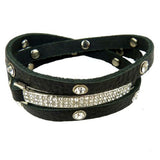 Wrap Crystal Stud Leather Rhinestone Pave Bar Bracelet Black or Brown by Funky J - ILoveThatGift