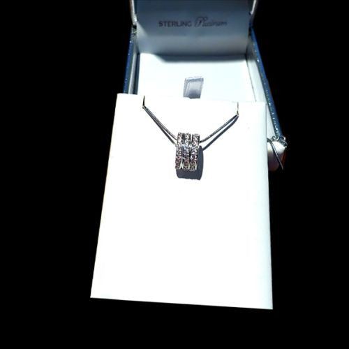 Crislu Sterling Platinum Three Row Criss Cross Pendant Necklace .74 cttw - ILoveThatGift