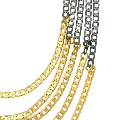24K Gold Plated Black 5 Flat Curb Chain Necklace Hagar Satat Handmade - ILoveThatGift