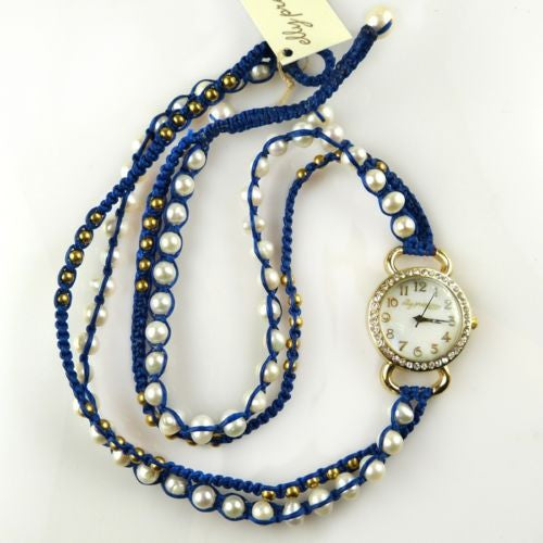 Multi Strand Wrap Watch Rhinestone Navy Pearl by Elly Preston PDW05EEJ - ILoveThatGift