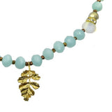 Pale Blue Gray Gold toned Bead Necklace by RUSH Denis Charles Leaf - ILoveThatGift