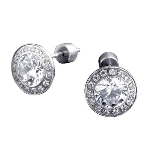 B.Tiff Aureolo Swarovski 1 Carat Solitaire Round CZ Pave Surround Silver Stainle - ILoveThatGift