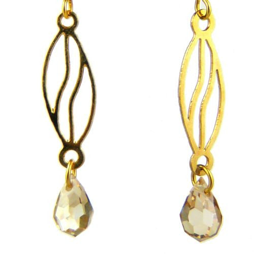 Coffee Drop Gold Plated Open Fretwork Earrings Crystal Dangle Orit Grader 816G - ILoveThatGift