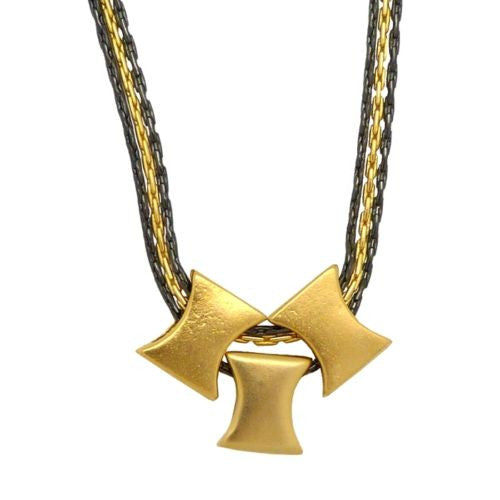 24K Gold Plated Geometric 3 Pendant 3 Chain Necklace Hagar Satat Handmade - ILoveThatGift