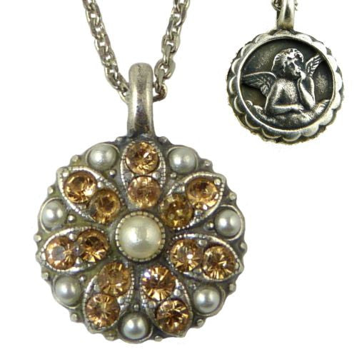 Mariana Guardian Angel Crystal Pendant Silver Necklace M48246 Pearl Citrine - ILoveThatGift