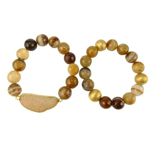 Agate and Druzy Stretch Bracelets by Mindy Gold Designs Earth Glossy MGD - ILoveThatGift