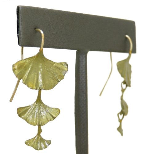 Ginkgo Leaf  Green Triple Drop Earrings by Michael Michaud Nature Silver Seasons - ILoveThatGift