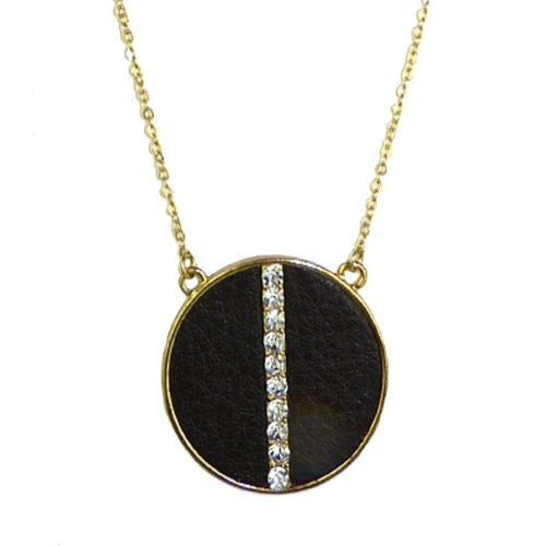 Long Leather Disc Crystal Gold Necklace by Funky Junque - ILoveThatGift