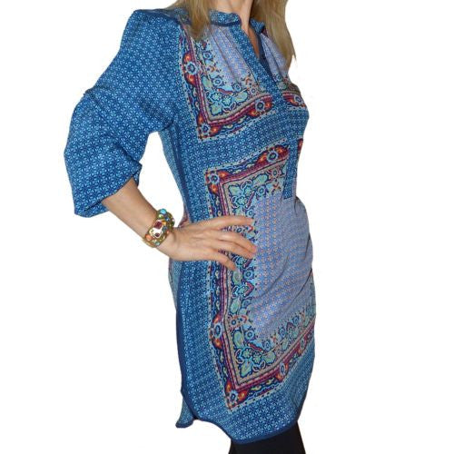 Tolani Ellie Circles Dress Tunic Top Blouse Multicolored Blue Fashion S M L - ILoveThatGift
