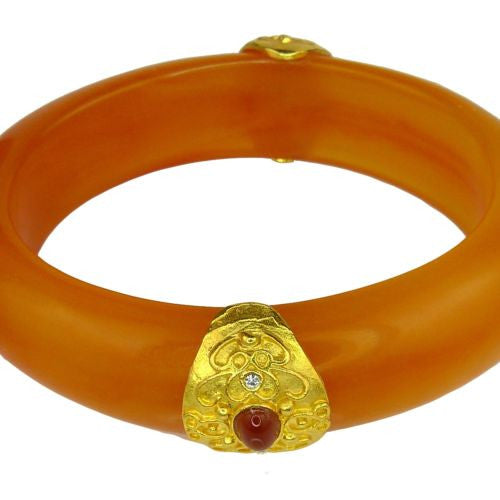 Kenneth Jay Lane Amber Resin Bangle Stone Centerpiece 7944 BATO Bracelet KJL - ILoveThatGift