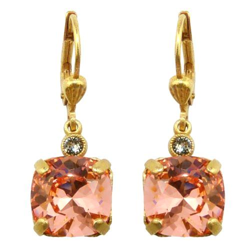 La Vie Parisienne Earrings Gold Swarovski Crystal Dangle Popesco 6581G Peach - ILoveThatGift