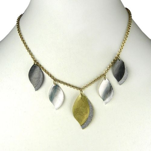 Gold tone Silver Sparkle Gunmetal 5 Petal Necklace RUSH Denis Charles - ILoveThatGift