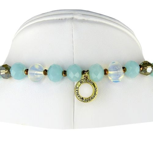Pale Blue Gray Gold toned Bead Necklace by RUSH Denis Charles Leaf - ILoveThatGift