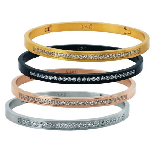 B.Tiff Pavé CZ Crystal Stainless Steel Half Eternity Bangle Bracelet Silver Gold - ILoveThatGift