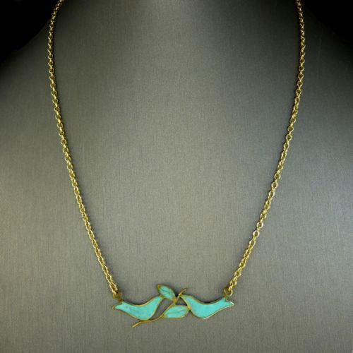 No Secret 2 Doves Woman's Gold Plated Patina Pendant Necklace Orit Grader - ILoveThatGift