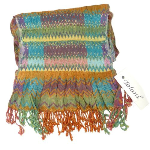 Tolani Zig Zag Robin Scarf Wrap 12 x 74 Rust Turquoise Orange Red - ILoveThatGift