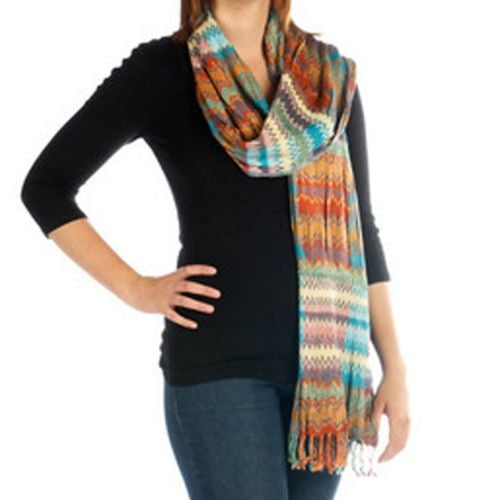 Tolani Zig Zag Robin Scarf Wrap 12 x 74 Rust Turquoise Orange Red - ILoveThatGift