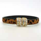 Natural Leopard Haircalf Leather & Crystal Bracelet Gold Magnetic Clasp by Acces - ILoveThatGift