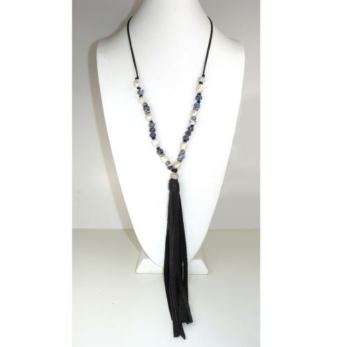 Gigi & Sugar Pearl Deerskin Pearl Mixed Bead Pave Ball Necklace Lariat Ella Blac - ILoveThatGift